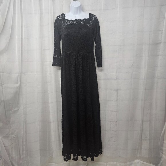 Musol Black Lace Maxi Dress Goth Whimsigoth Sheer Floral Witchy M - Picture 1 of 13